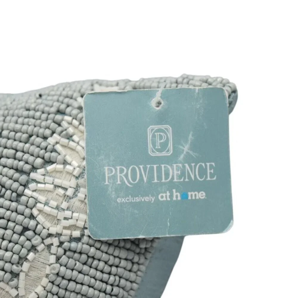 Providence Beaded Throw Pillow Fern Blue White 12